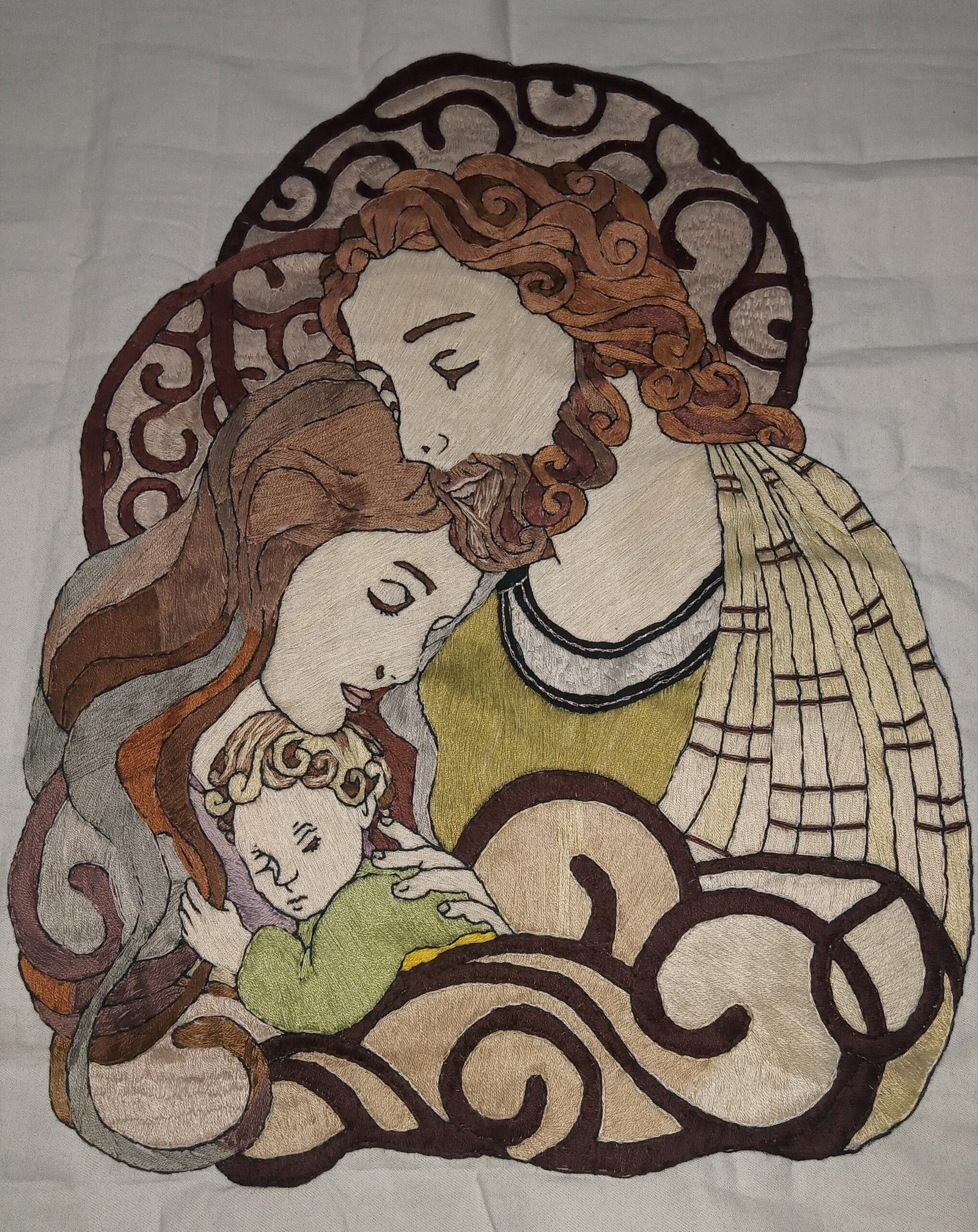 Cuadro de la Sagrada Familia bordado en sedalina